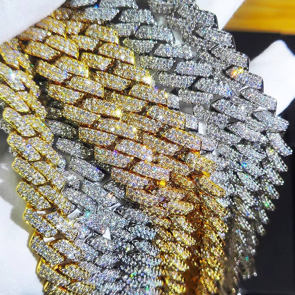 NUOYA 14mm Iced Out Prong Link Chain Sier Plated Brass Hip Hop Dia Cuban Chains Necklace for Women's Fine Jewelry