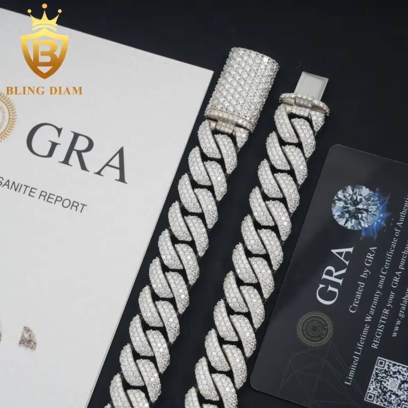 Sterling Silver 925 16mm Hip Hop Iced Out Fine Jewelry Men Necklace Diamond VVS Moissanite Cuban Link Chain