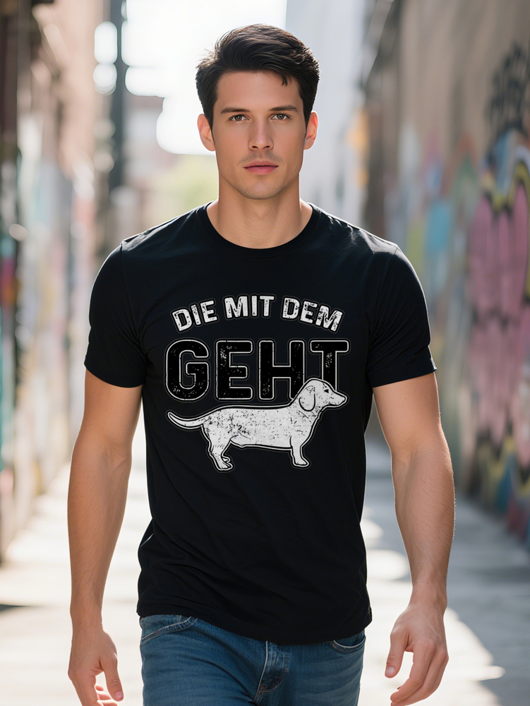 M S Casual Crew Neck T Shirt with Die Mitt Dem Geht Dachshund Print Black Short Sleeve Summer Tee Perfect Gift for