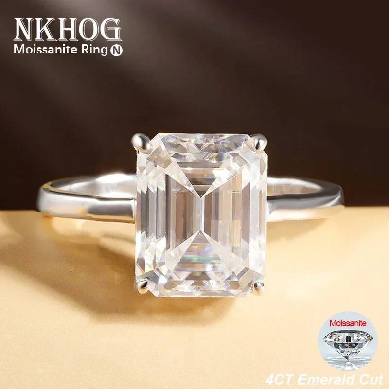 NKHOG 4CT Emerald Cut Moissanite Ring S925 Sterling Silver Solitaire Lab Diamond Wedding Band Rings Gift Jewelry GRA Certificate