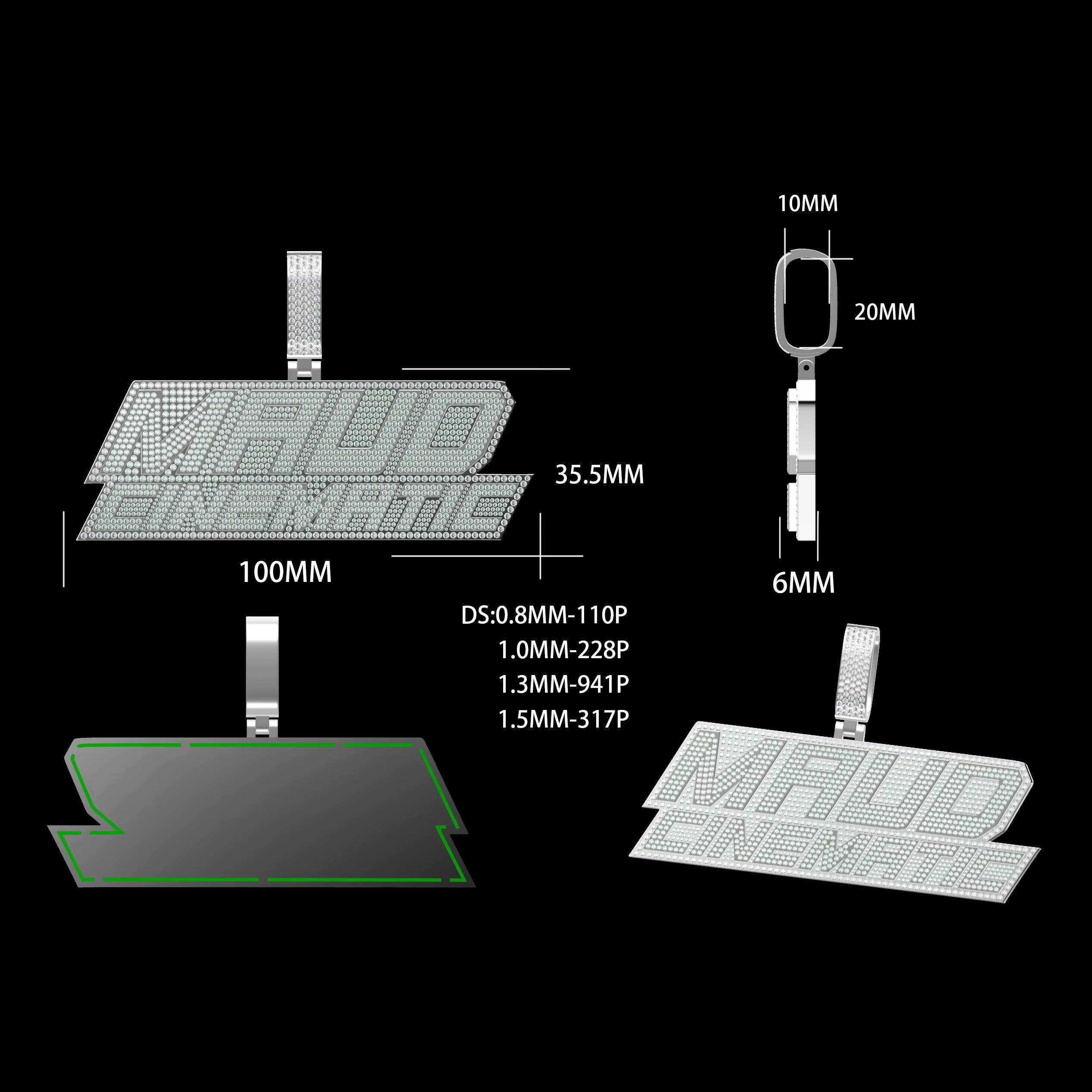 Full VVS Moissanite Design Custom Iced Out Letter AD Name Pendant Bling Sterling Sier Dia Hip Hop Jewelry