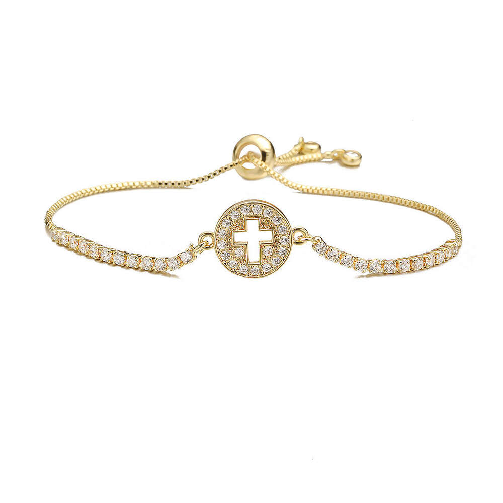 Hot-Sell Designer Niche Light Copper Gold-Plated Zircon for Women Cross Bracelet INS Simple Jewelry High-End