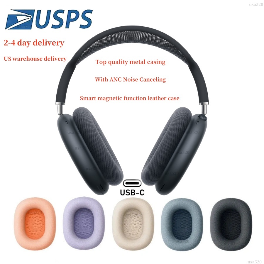 USA Stock For airpods max 2 3 Headphone airpods pro max Wireless Earphone pods maxes ANC Top Quality airpodspro Max 2 Headphones Metal Earmuffs Smart Case