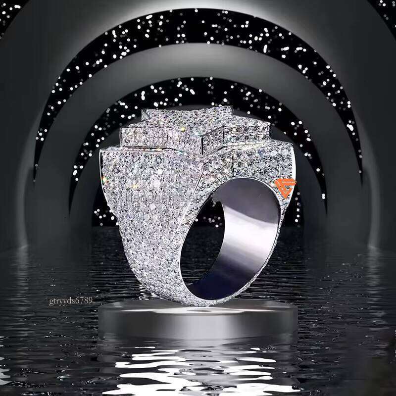 Jewelry Hot Ice VVS Moissanite Pure Silver Hip-Hop Celebrity Ring Engagement or Gift