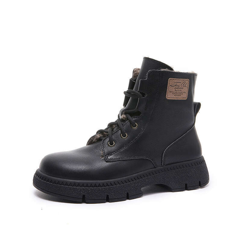 Genuine Leather Women's 2025 Winter New Style Cowhide Surface Cotton 6-Hole Large Size Martin Boots