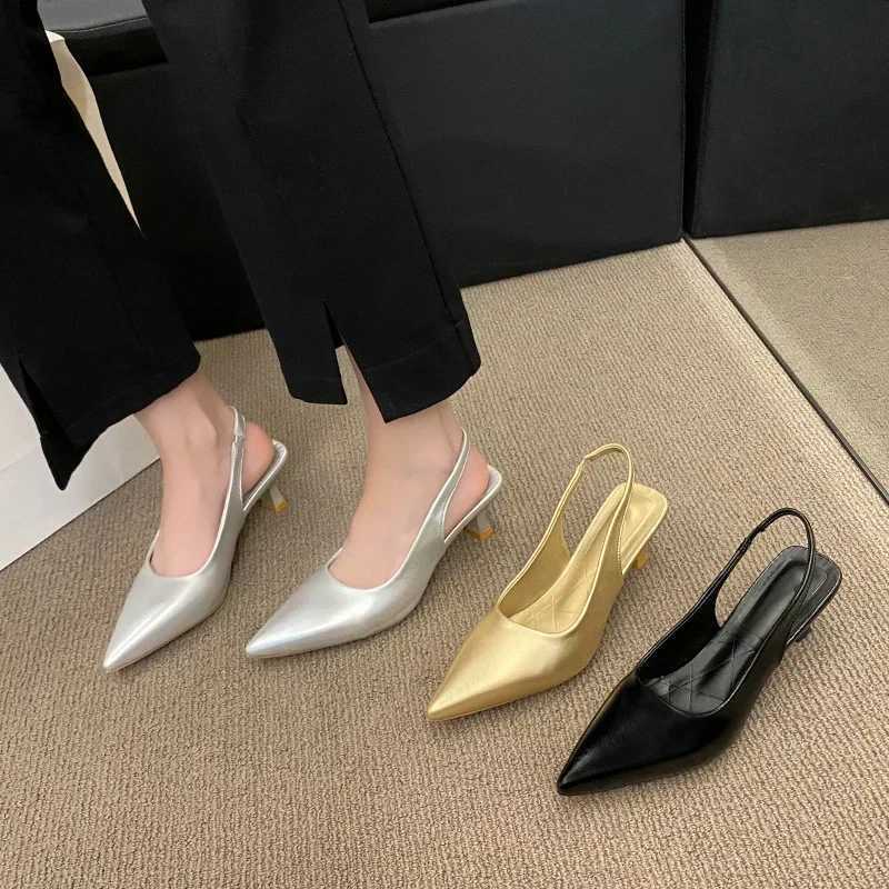 2025 Fashion Womens Shoes New Womens Pumps Solid Color Simple Mid Heel Shoes Sexy Pointed Toe Slingback Elegant Dress Shoes W250814