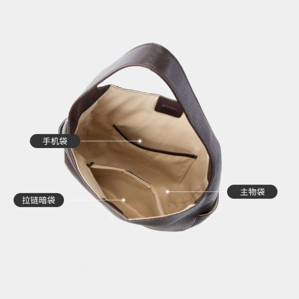 Hot Sale High Quality Retro Coffee Color Bucket Tote Thick First Layer Cow Leather Women Underarm Shoulder Bag Lazy Casual