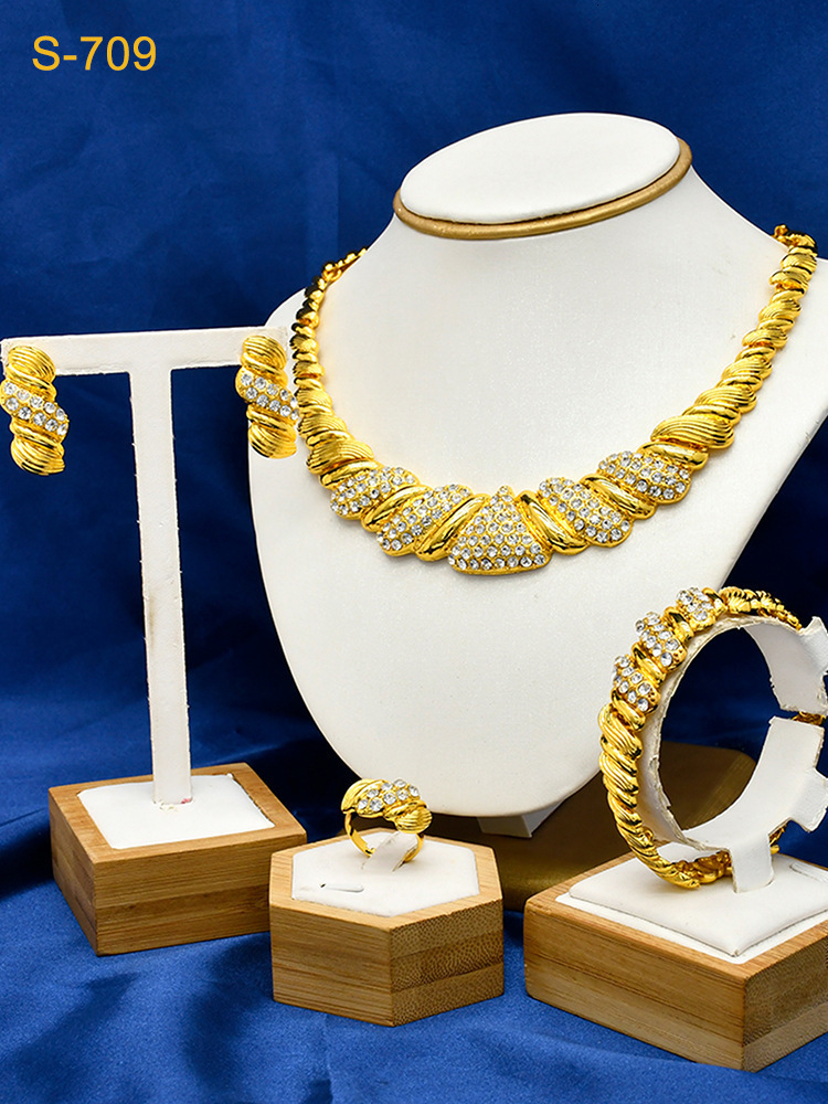 Sunny Costume Jewelry 4-piece set of classic simple earrings necklaces bracelets rings womens brides wedding daily clothing gifts 241014