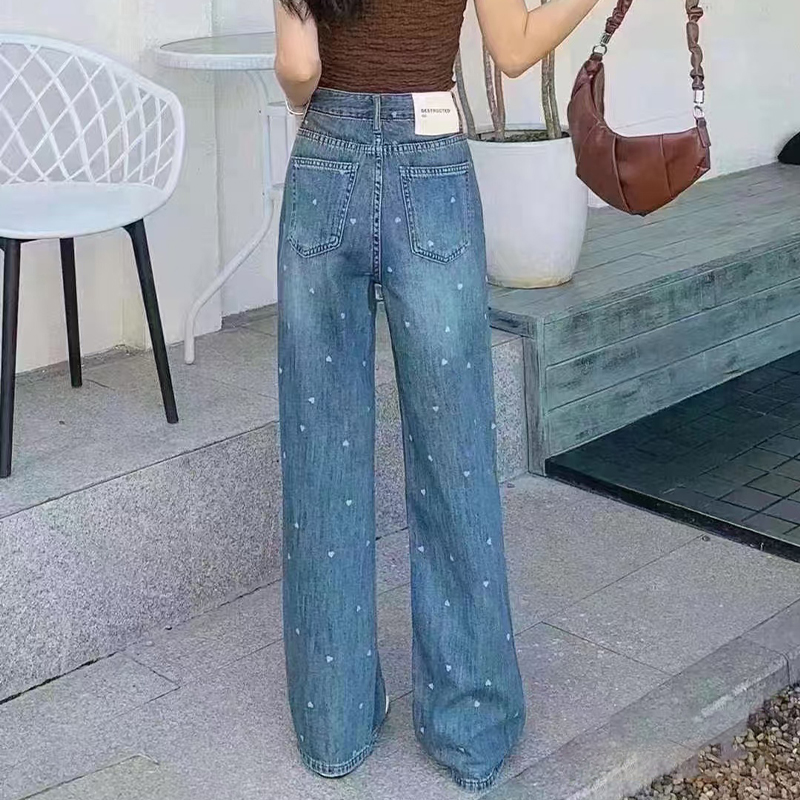 New high-quality, non-elastic wide-leg floor-length jeans