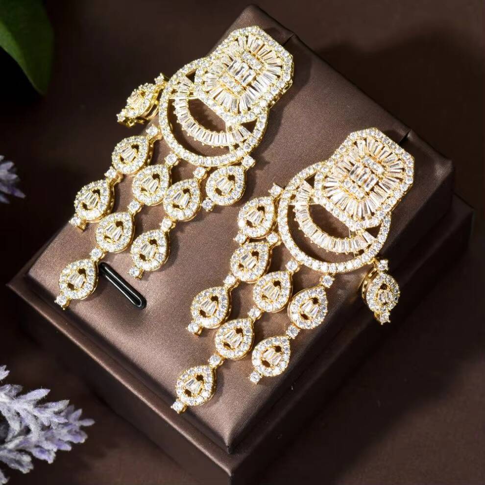 HIBRIDE Large Water Drop Exaggerated Earrings for Women Full Micro Pave Zirconia Wedding Party Jewelry Bijoux E-747