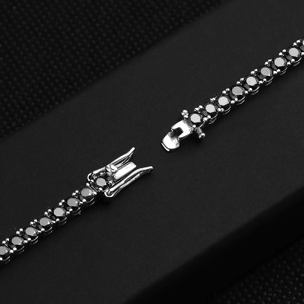 KNOBSPIN m 4mm Black Tennis Bracelet Full Diamond GRA 925 Sterling Silver Plated 18k Hiphop Bracelets for Women Man 250814