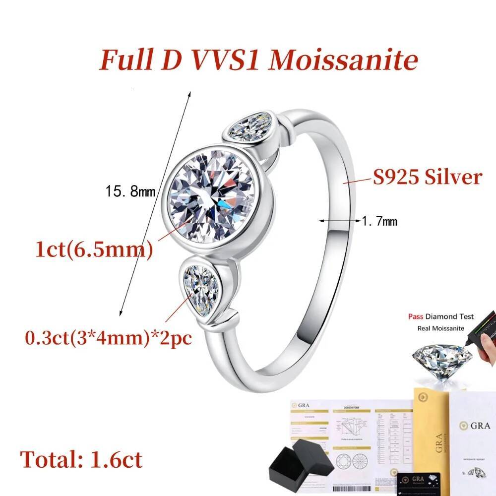 NKHOG 1.6CTTW Moissanite Bubble Rings Women S925 Silver 3-Stones Design Wedding Band 18K Plated Pass Test Jewelry GRA Wholesale