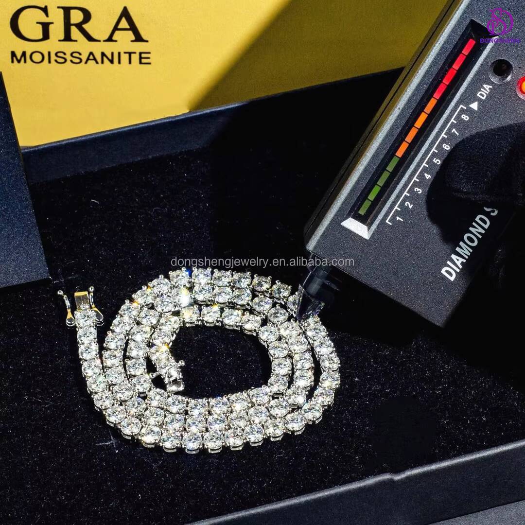 Pass the Diamond test Pen Hip Hop Jewelry 3mm 4mm 5mm Silver Iced Out Vvs Moissanite Diamond Tennis Chains