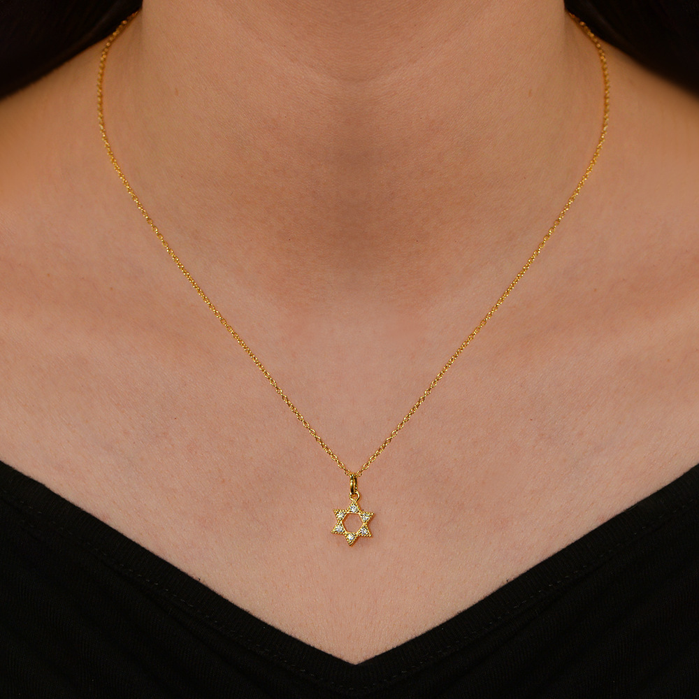 Sterling Sier Hexagram Hollow Pendant Necklace for Women Fashion Niche Design 14k Gold Plated Dia Inlaid Clavicle Chain