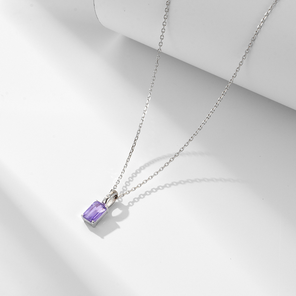 S Pure Sier Natural Amethyst Peridot Pendant Necklace for Women Ins Niche Light Gemstone Clavicle Chain Jewelry for Women