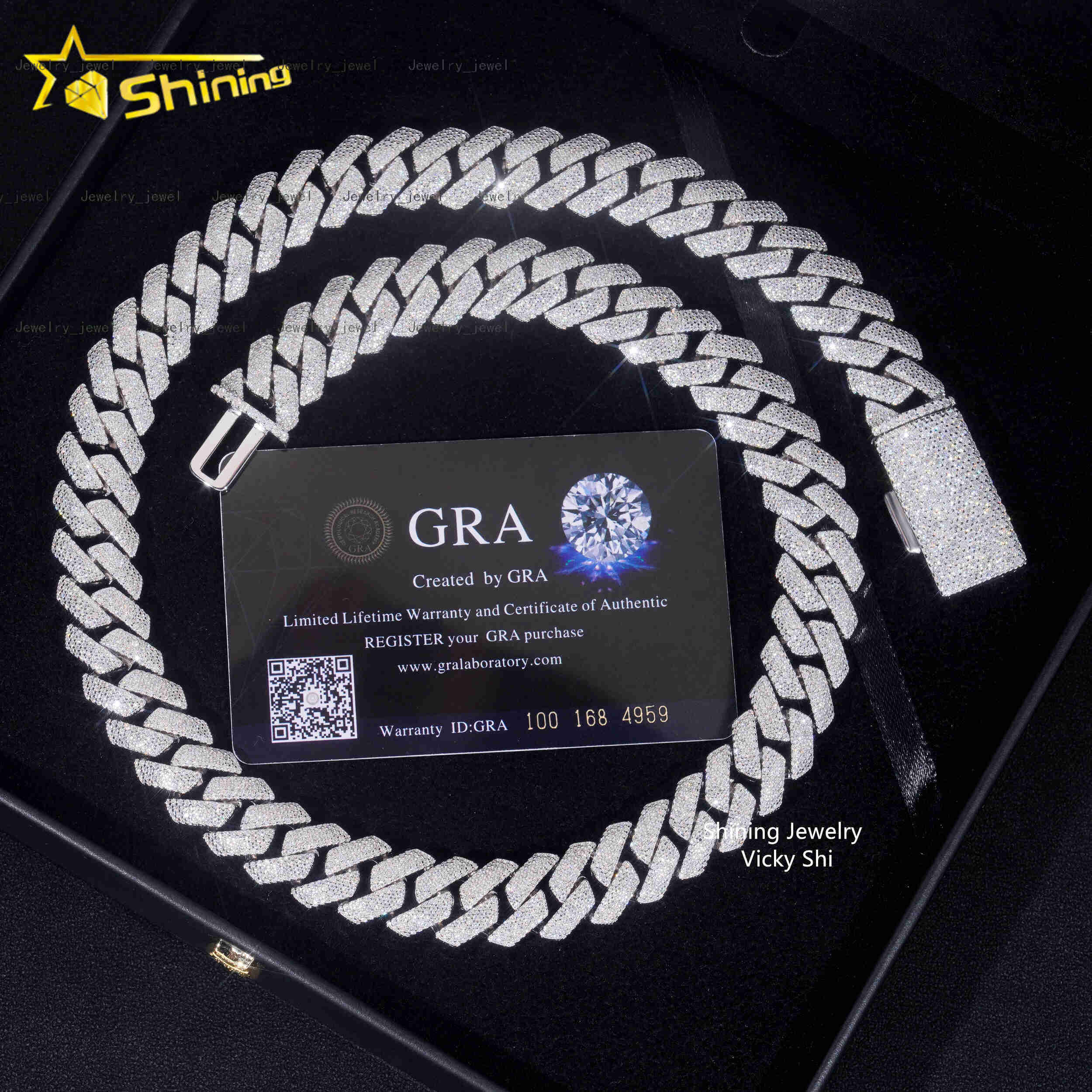 Iced Out Rapper Hip Hop Jewelry High Quality Sterling Silver 925 15MM 4 Rows Moissanite Cuban Link Chain Ready to Ship