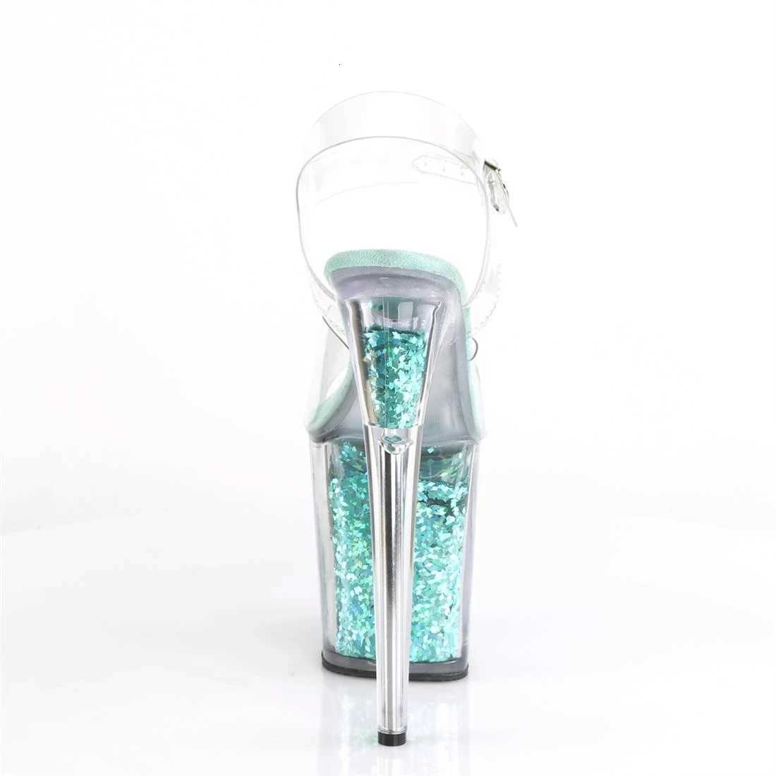 20CM Thin High Heels Stiletto Plus Size Sequins Platform Pumps Summer Crystal PVC Womens Shoes Steel Pipe Dance Sandals W250814