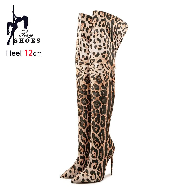 Purple Gradient Leopard Print Long Boots Women Thigh High Elastic Socks Boots 11CM Stiletto Over-the-Knee Spring Autumn Shoes 250812