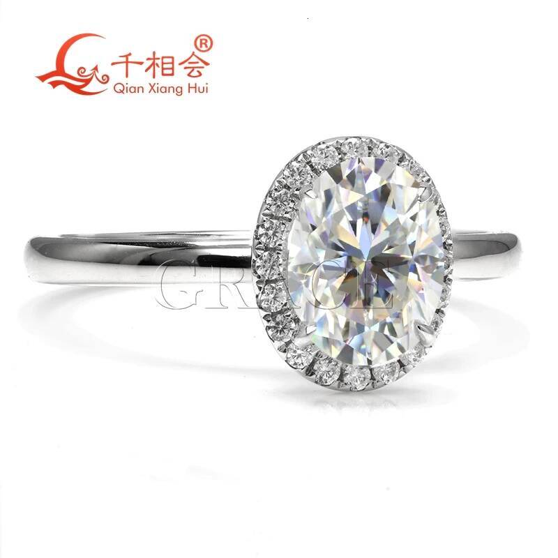 2ct Oval Shape Halo Ring Band 7*9mm 925 Sterling Silver D Color VVS Moissanite Diamond Ring Jewelry Gift for Dating Wedding