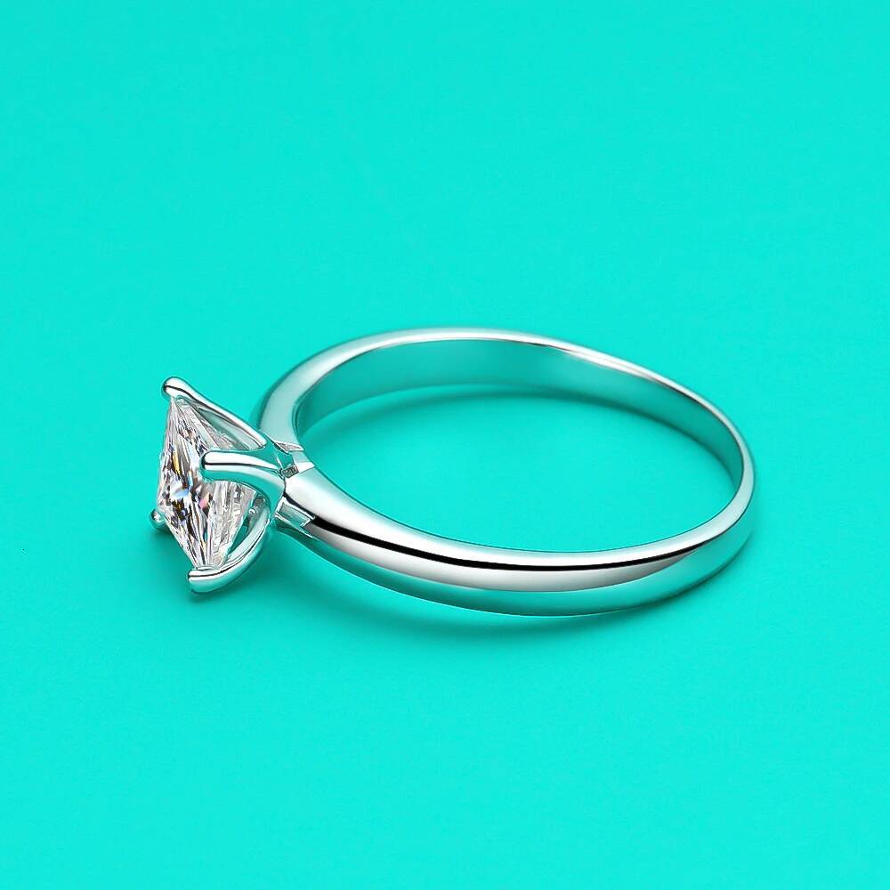 KNOBSPIN 1ct Princess Cut Moissanite Ring s925 Sterling Sliver Plated with 18k White Gold Eternity Band Wedding Rings For Women