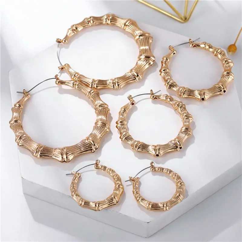 Punk Earrings Silver Gold Color Big Bamboo Circle Hoop Earrings Large Celebrity Earrings Hoops Jewelry Charms for Women XJ250814