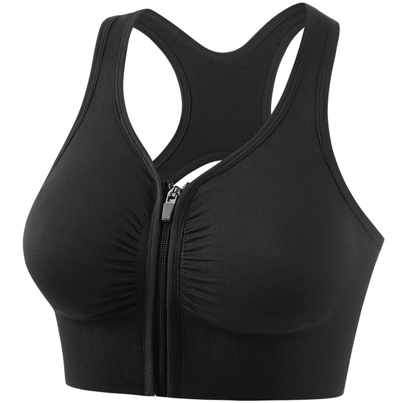 Shockproof Gathered Plus Size Running Yoga Fitness Sports Bra Hollow Out Beautiful Back Front Zipper Sports Underwear for Women