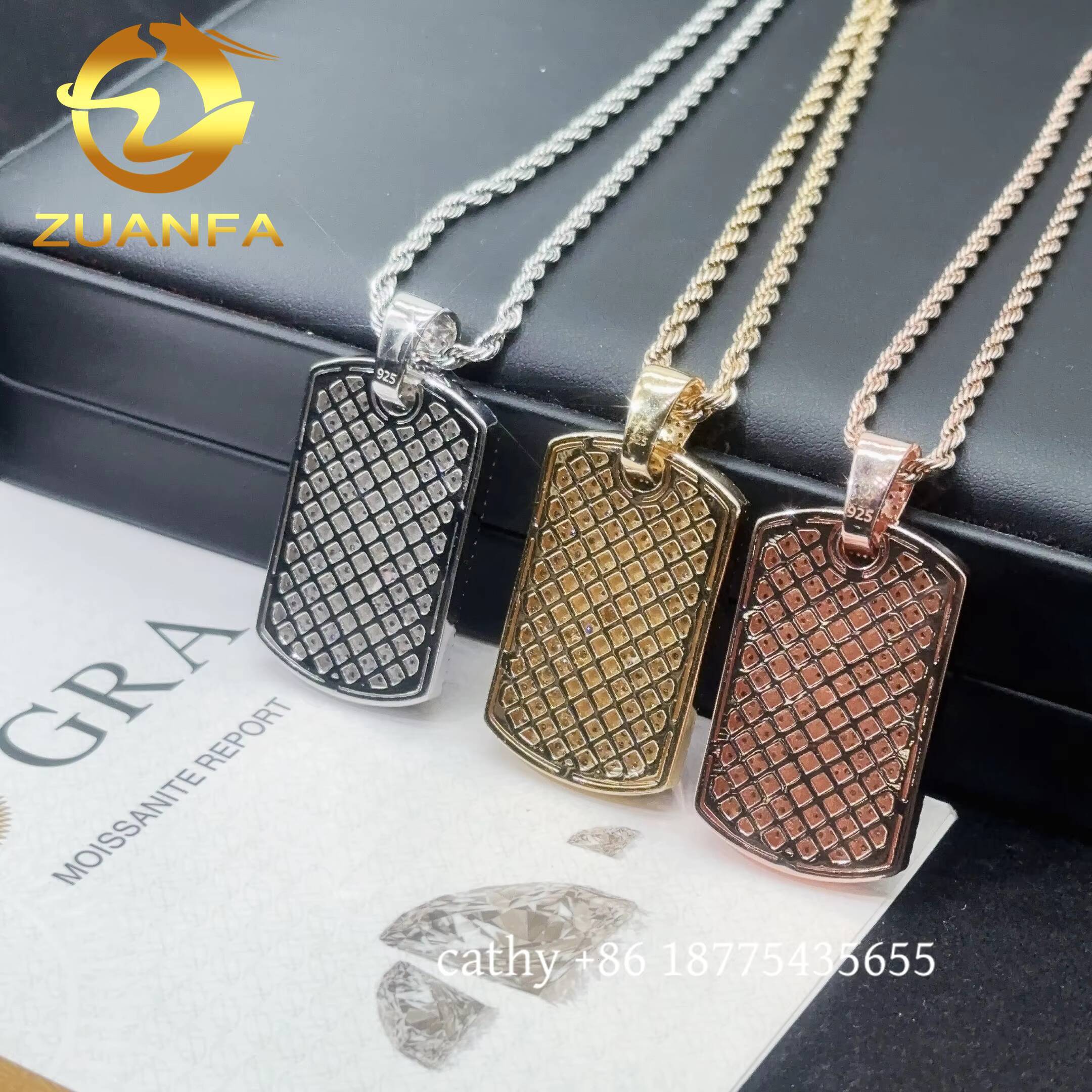 925 Solid Silver Moisssanite Tag Cross Pendant Hip Hop Jewelry Iced Out Moissanite Pendant With Stainless Steel Rope Chain