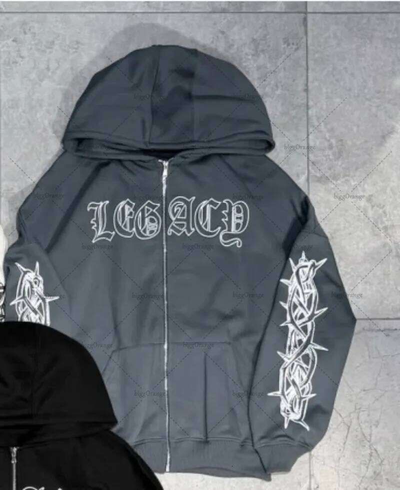 New Y2k Haruku Gothic Graphic Zipper Hoodie Hip-Hop Punk Retro Streetwear Trendy Brand High Street Casual Oversized Sweatshirt