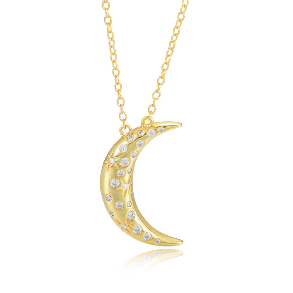 Korean Version S Pure Sier Ins Style Design Simple Versatile Inlaid Dia Moon Necklace for Women Collarbone Chain Jewelry for Women