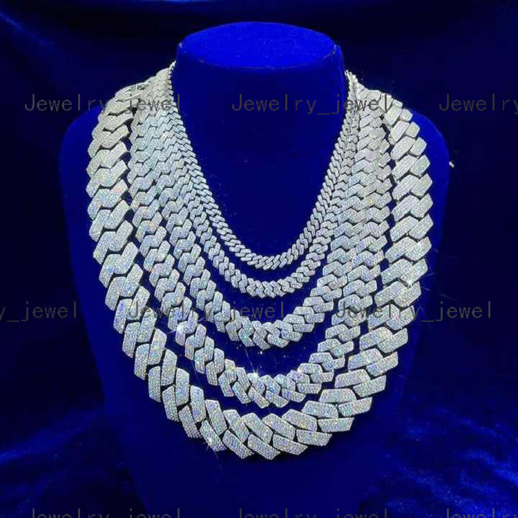 Pass Diamond Tester Gra Hip Hop S925 Silver Iced Out Bling 3 Rows 14Mm 16Mm 18Mm 20Mm Blue Vvs Moissanite Cuban Link Chain