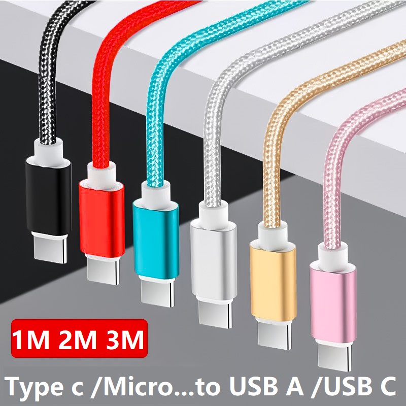 High Speed 1M 2M 3M Fabric Nylon Alloy Micro 5Pin Type c To USB A USB-C C-C Cables Cable For Samsung S23 S24 S25 Utral Htc LG Android phone 15 16