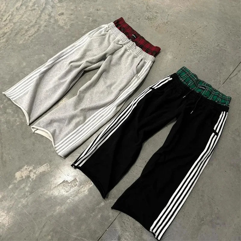 Y2K pants vintage Harajuku double Embroidered waist Sweatpants Men Wome Hip Hop Casual High waisted Wide Leg Pants Streetwear 250813