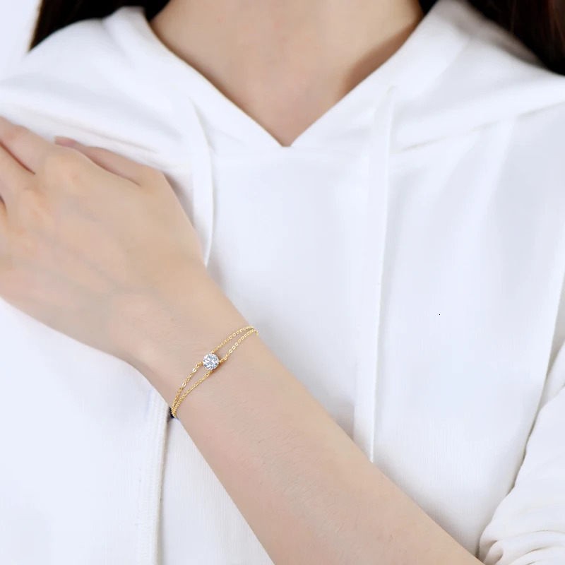 Lnngy 6.5mm 1ct Bracelet 925 Sterling Silver Certified Double Chain Bracelets For Women Charm Wedding Jewelry Gift 250814