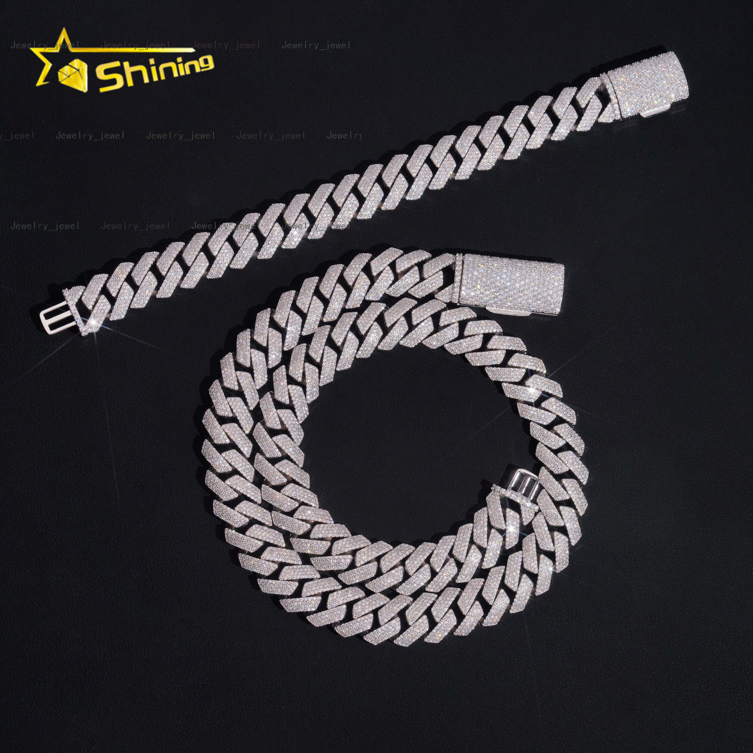 Fast Shipping 15mm 4Rows Shining Vvs Moissnaite Pass Diamond Test Iced Out Hip Hop Sterling Silver 925 Gold Plated Cuban Chain