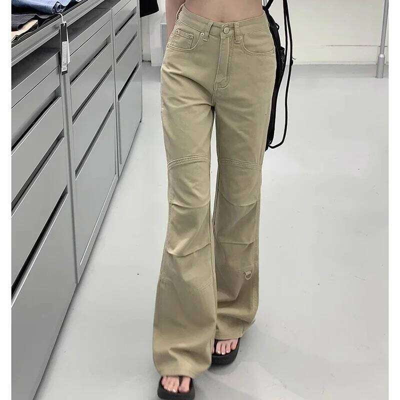 Woman High Waist Fashion Loose Flare Jeans Female American Casual Bell Bottom Pants Girls Designer Khaki Denim Cargo Trousers