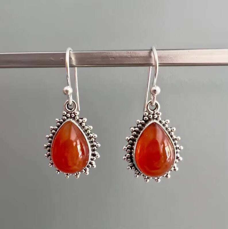 Classic Agate Pear-Shaped Sterling Sier Inlaid Frame Pendant Fashion Women's Earrings