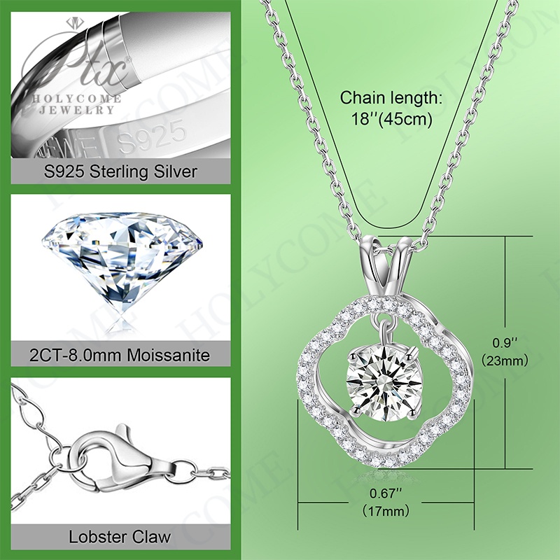 D Color VVS1 925 Sterling Silver Pendant Necklace 2CT Round Cut Engagement Wedding Fine Jewelry Gifts For Women Wholesale Price