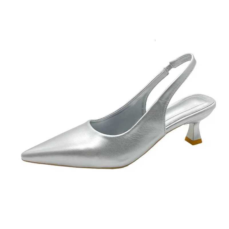 2025 Fashion Womens Shoes New Womens Pumps Solid Color Simple Mid Heel Shoes Sexy Pointed Toe Slingback Elegant Dress Shoes W250814