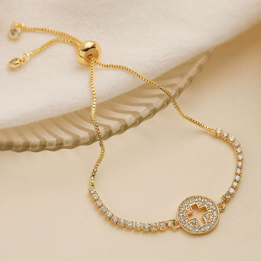 Hot-Sell Designer Niche Light Copper Gold-Plated Zircon for Women Cross Bracelet INS Simple Jewelry High-End