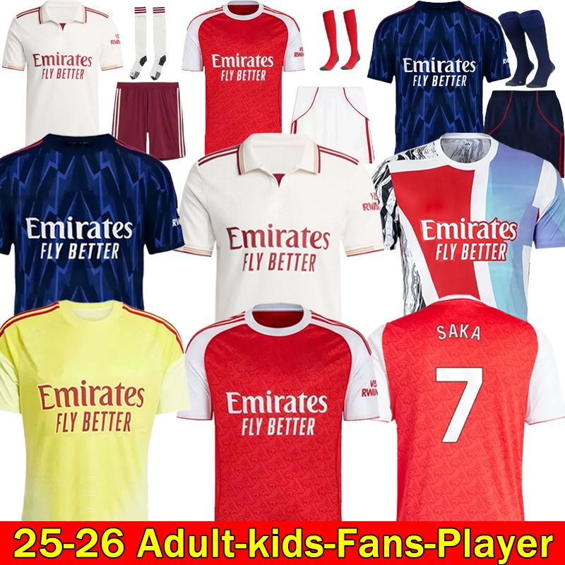 NEW 25 26 SAKA soccer jerseys Fans Player MARTINELLI 2026 football shirt Men Kids kit ODEGAARD Nwaneri SALIBA RICE HAVERTZ CALAFIORI Lewis Skelly RAYA Retro jersey