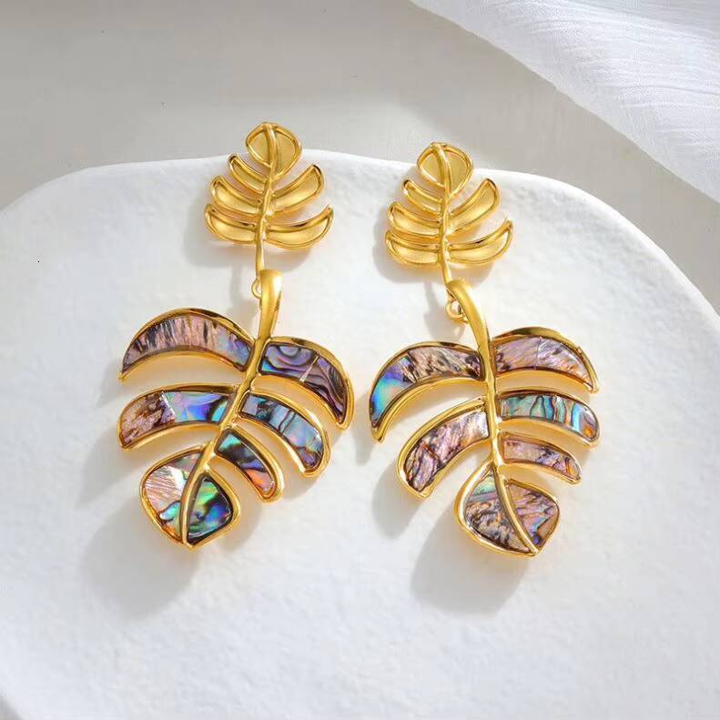 Exaggerated Niche Stainless Steel Shell for Girls Long Tassel Earrings Light High-end Accessories