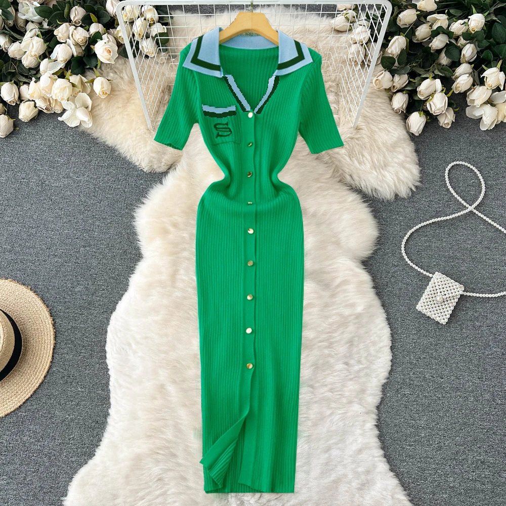 YuooMuoo Chic Fashion Sexy Wrap Hips Knitted Long Dress Women Elegant Single-breasted Bodycon Sweater Dress Office Lady Vestidos 250806
