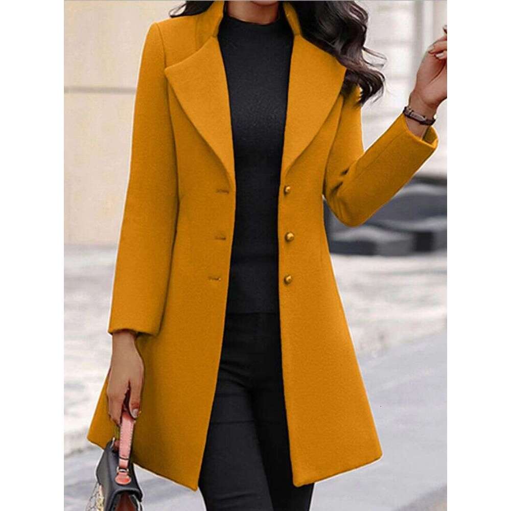 Autumn and winter women's slim-fitting mid-length woolen coats