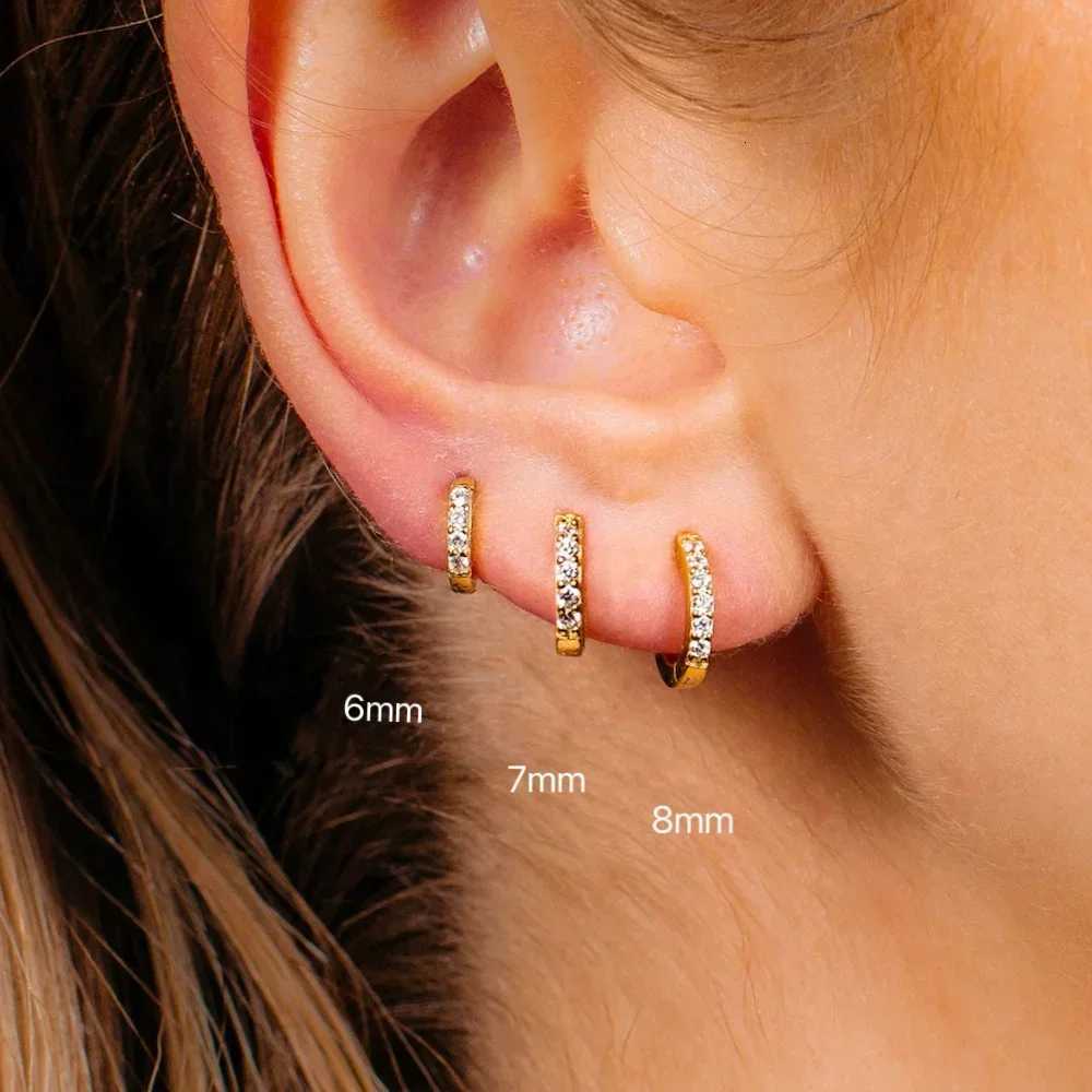 2/6PCS 316L Stainless Steel Minimalist Hoop Earrings Crystal Zirconia Small Cartilage Helix Tragus Piercing Jewelry for Women XJ250814