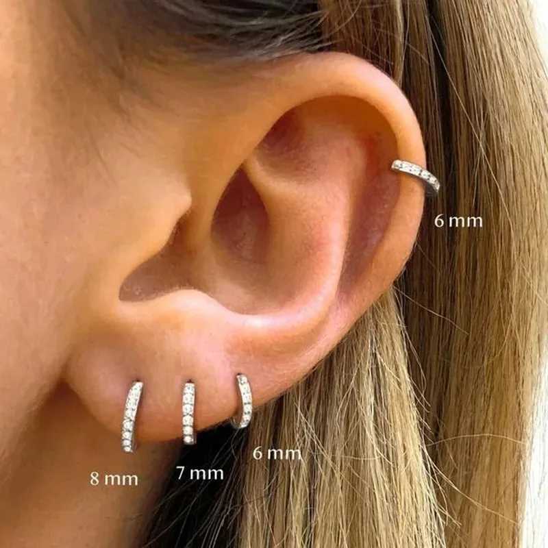 1Pair Stainless Steel Huggie Minimal Hoop Earrings Little Crystal Zirconia Thin Helix Tragus Cartilage Earrings Piercing Jewelry XJ250814