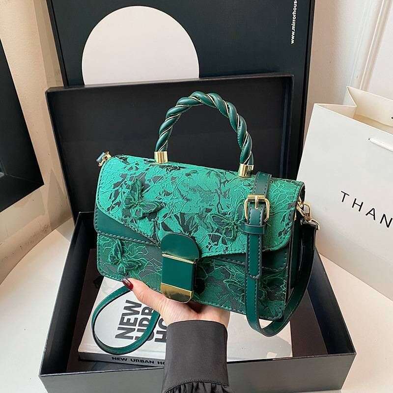 Fashion Women Senior Sense Embroidery Small Square Hard Handbag New Single Shoulder Crossbody Temperament Female Bag