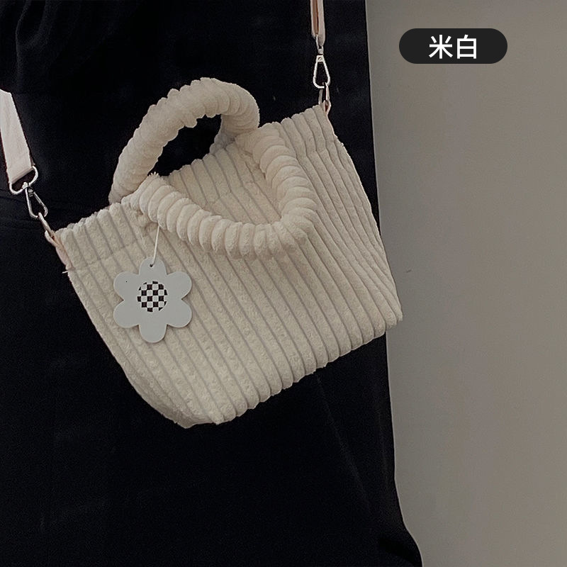 Autumn Winter New Corduroy Bucket Klein Blue Striped Handheld Tote Crossbody Bag for Women