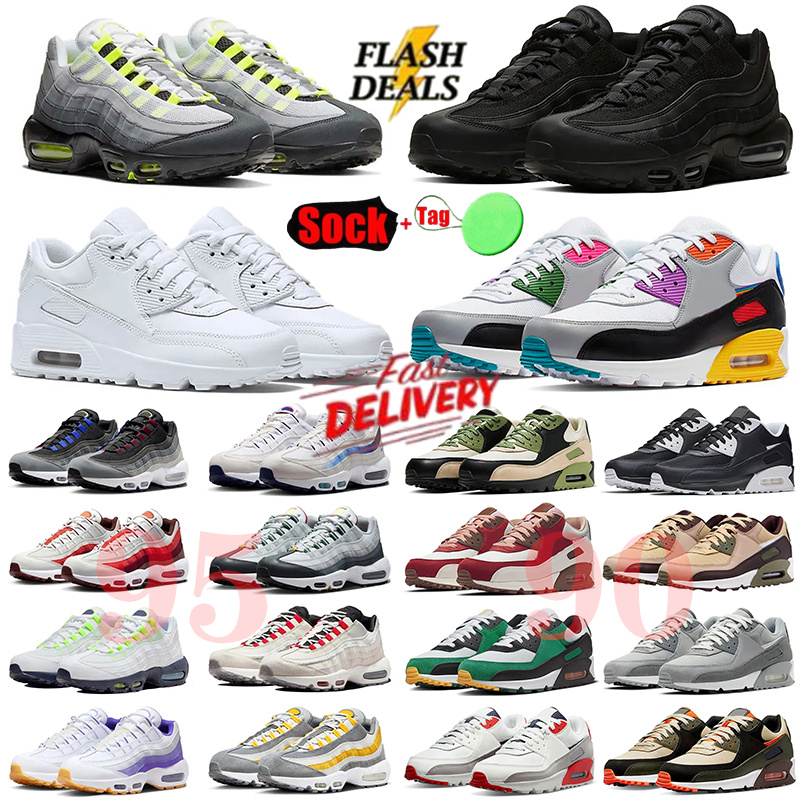 Designer Running Shoes 90s 95s Sneakers Fashion Classic Triple Black White Neon Yellow Cool Grey Olive Midnight Navy High quality thick bottom Trainers Sports shoes