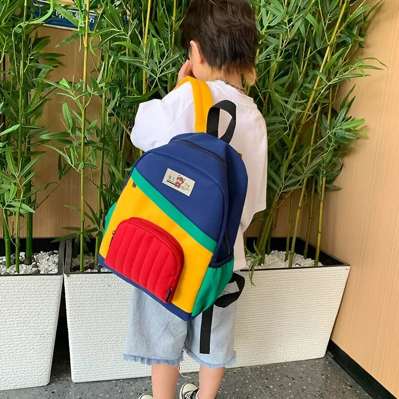 Kids Backpack Personalized Patchwork Curved Shoulder Strap Kindergarten Backpack Nylon Girl Boy Casaul Travel Bag 250813