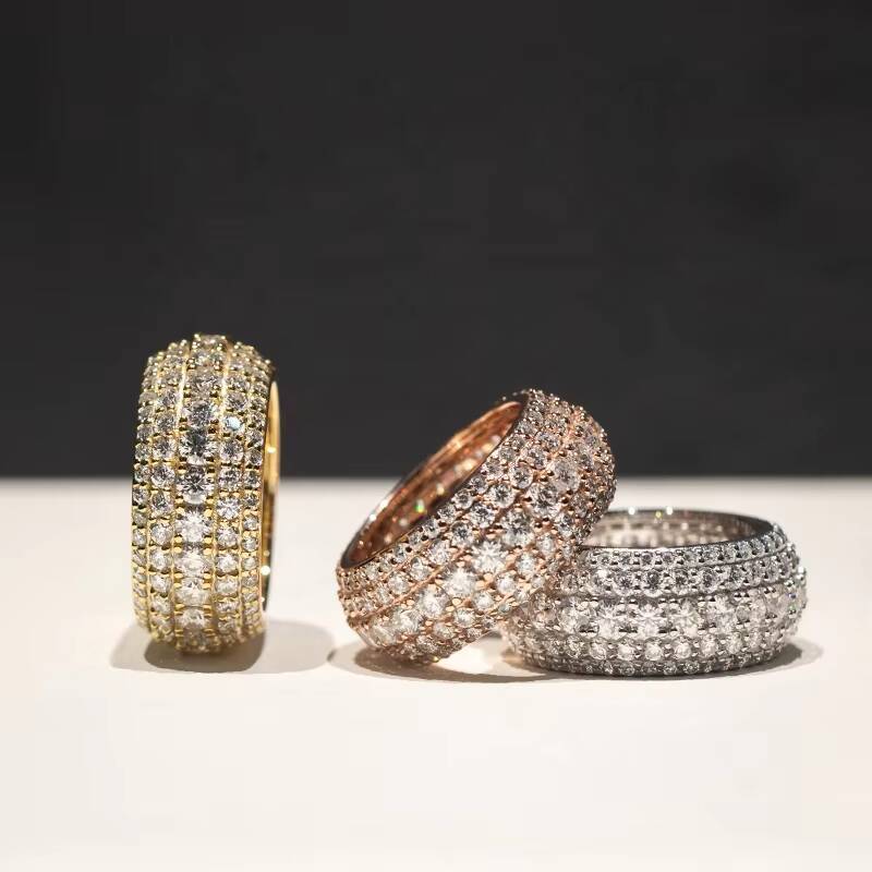 Custom Eternity Band 5 Rows Dia Real 10K 14K Solid Gold Moissanite Hip Hop Men Ring